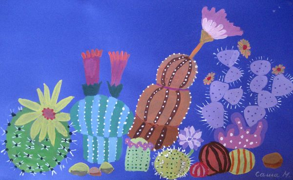Art Studio PALETTE. Aleksandra Malisheva Picture.  Acrylic Plants Cacti 